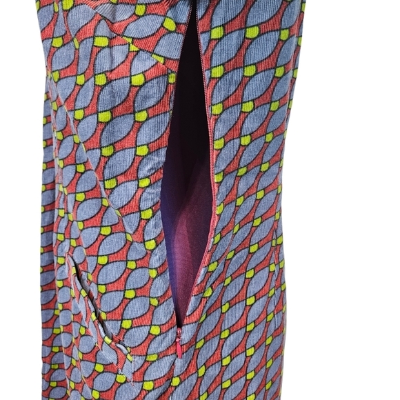 Boden Rust & Blue Geometric Corduroy Short Sleeve Sheath Dress Size 6 Women F46 - Picture 4 of 11